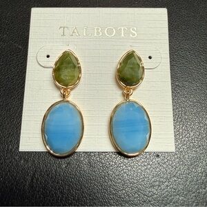 NWT Talbots Molten Drop Earrings Teardrops & Oval Gold Tone Green/Blue Post